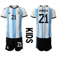 Argentiina Paulo Dybala #21 Koti Peliasu Lasten MM-kisat 2022 Lyhythihainen (+ Lyhyet housut)